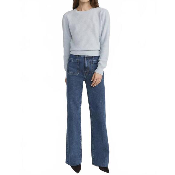 NEW FRAME chain pointelle long sleeve sweater in sky blue